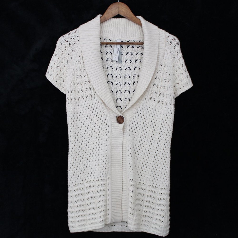 Fossil Cream Crochet  Lace Short Sleeve Cardigan
